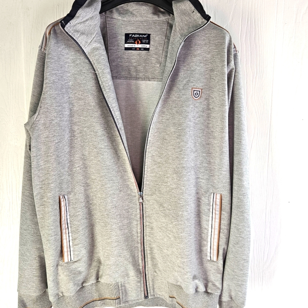 FABIANI Sport Wear Grey/Tan Strip Detail Zip-Up Jacket 3XL Big & Tall